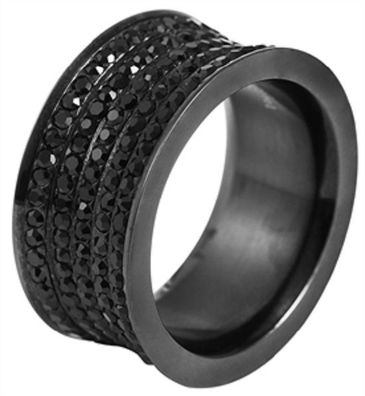 Akzent 5060011-62 Damen-Ring Edelstahl schwarz Steinbesatz Ringgröße: 62
