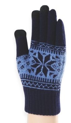 2Paar Magic Gloves Touchscreen Handschuhe mit Flockenmuster navy-blau
