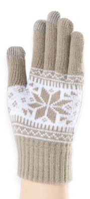 2Paar Magic Gloves Touchscreen Handschuhe mit Flockenmuster beige-ecru