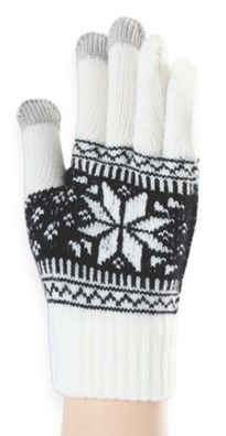 2Paar Magic Gloves Touchscreen Handschuhe mit Flockenmuster ecru-schwarz