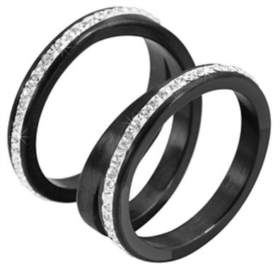 Akzent 5060009-60 Damen-Ring Edelstahl schwarz Steinbesatz Ringgröße: 60
