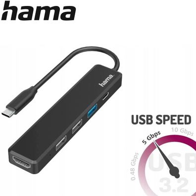 Hama USB-C 3.2 Superspeed Hub Multiport USB-A USB-C HDMI 4K Ultra HD 5 Gbps NEU