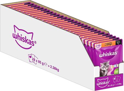 Whiskas Junior Katzenfutter Nassfutter Geflügel in Sauce 28er Pack 28 x 85g