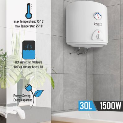 Aquamarin® Elektro Warmwasserspeicher - 30 Liter Speicher, 1500W Heizleistung und Th