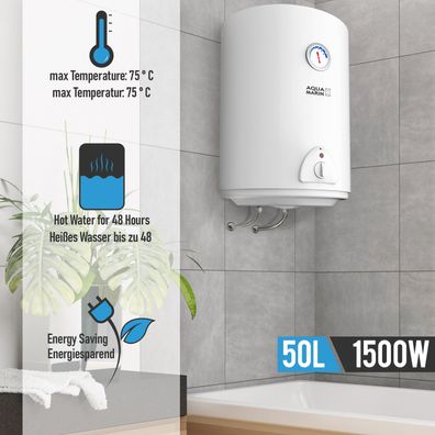 Aquamarin® Elektro Warmwasserspeicher - 50 Liter Speicher, 1500W Heizleistung und Th
