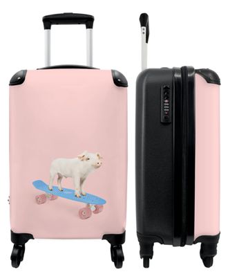 Koffer - Handgepäck - Schwein - Rosa - Skateboard - Blau - Tiere - Trolley -