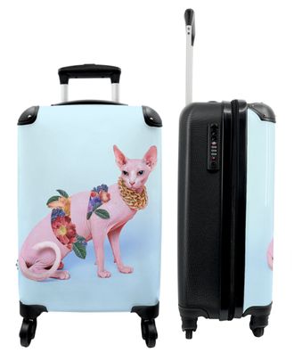 Koffer - Handgepäck - Katze - Blumen - Goldkette - Blau - Trolley - Rollkoffer -