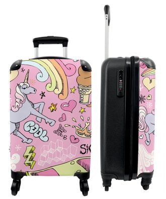Koffer - Handgepäck - Rosa - Einhorn - Skateboard - Zeichnung - Trolley - Rollkoffer