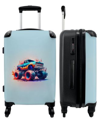 Großer Koffer - 90 Liter - Monstertruck - Flammen - Blau - Farbe - Design - Trolley -