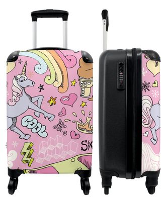 Koffer - Handgepäck - Rosa - Einhorn - Skateboard - Zeichnung - Trolley - Rollkoffer