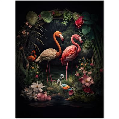 Koffer - Handgepäck - Flamingo - Blumen - Pflanzen - Dschungel - Rosa - Trolley -