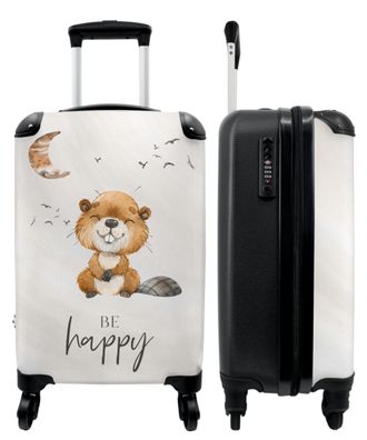 Koffer - Handgepäck - Zitat - Glücklich sein - Biber - Illustration - Trolley -