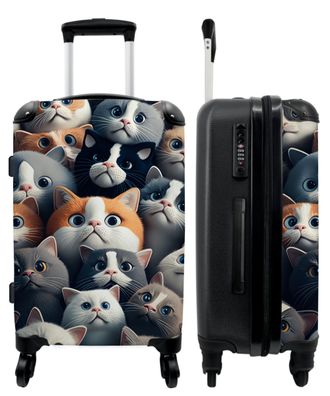 Großer Koffer - 90 Liter - Katze - Tiere - Katze - Grau - Muster - Trolley -