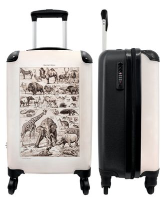 Koffer - Handgepäck - Tiere - Retro - Illustration - Schwarz und weiß - Trolley -