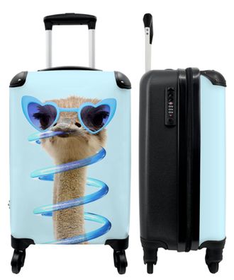 Koffer - Handgepäck - Strauß - Sonnenbrille - Blau - Tiere - Trolley - Rollkoffer -