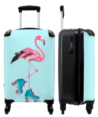 Koffer - Handgepäck - Flamingo - Rollschuhe - Blau - Rosa - Trolley - Rollkoffer -