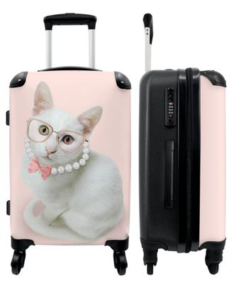 Großer Koffer - 90 Liter - Katze - Perlen - Brille - Rosa - Trolley - Reisekoffer