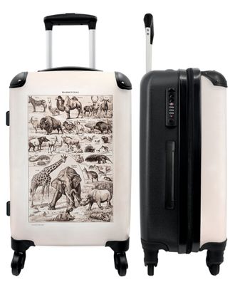 Großer Koffer - 90 Liter - Tiere - Retro - Illustration - Schwarz und weiß - Trolley