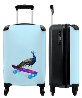 Koffer - Handgepäck - Pfau - Blau - Skateboard - Tiere - Lustig - Trolley -