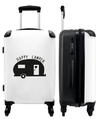 Großer Koffer - 90 Liter - Zitate - Wohnwagen - 'Happy Camper' - Schwarz - Weiß -