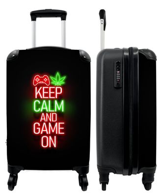 Koffer - Handgepäck - Gaming - Neon - Ruhe bewahren und weiterspielen - Rot - Text -