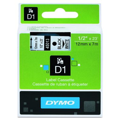 DYMO D1 Schriftbandkassette schwarz auf weiß 12mm / 7 Meter