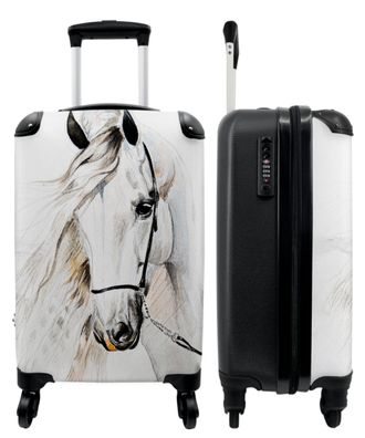 Koffer - Handgepäck - Pferd - Weiß - Illustration - Mädchen - Trolley - Rollkoffer -