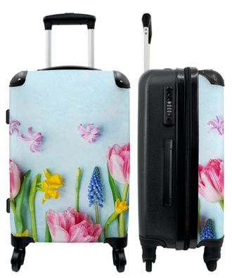 Großer Koffer - 90 Liter - Blumen - Frühling - Blau - Rosa - Trolley - Reisekoffer