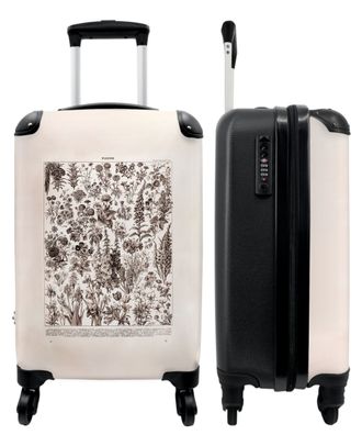 Koffer - Handgepäck - Blumen - Illustration - Vintage - Schwarz und weiß - Trolley -