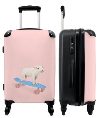 Großer Koffer - 90 Liter - Schwein - Rosa - Skateboard - Blau - Tiere - Trolley -
