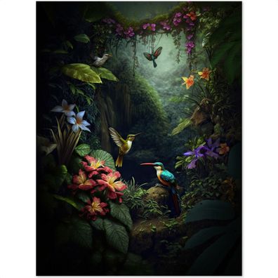 Großer Koffer - 90 Liter - Blumen - Pflanzen - Dschungel - Vögel - Trolley -