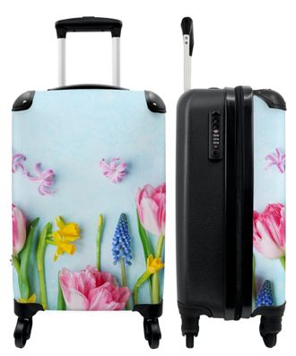 Koffer - Handgepäck - Blumen - Frühling - Blau - Rosa - Trolley - Rollkoffer - Kleine