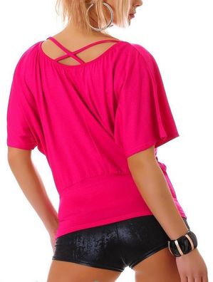 Sexy Miss Damen Kimono Shirt flügelarm Top offenes Rücken Design 34/36/38 pink
