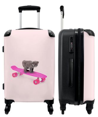 Großer Koffer - 90 Liter - Katze - Kätzchen - Tiere - Skateboard - Rosa - Trolley -