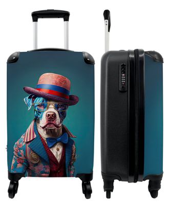 Koffer - Handgepäck - Hund - Hut - Jacke - Blumen - Blau - Trolley - Rollkoffer -