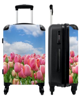 Großer Koffer - 90 Liter - Blumen - Tulpen - Landschaft - Rosa - Trolley -