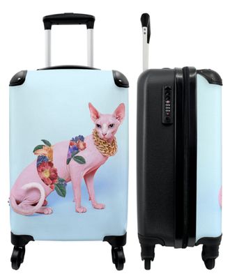 Koffer - Handgepäck - Katze - Blumen - Goldkette - Blau - Trolley - Rollkoffer -