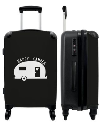 Großer Koffer - 90 Liter - Wohnwagen - 'Happy Camper' - Schwarz - Weiß - Zitate -