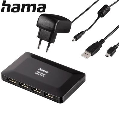 Hama 4-Port USB Hub + Netzteil Power Adapter Multiport 4x USB-A Mac Windows NEU