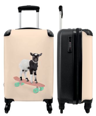 Koffer - Handgepäck - Ziege - Schwarz - Skateboard - Weiß - Tiere - Trolley -