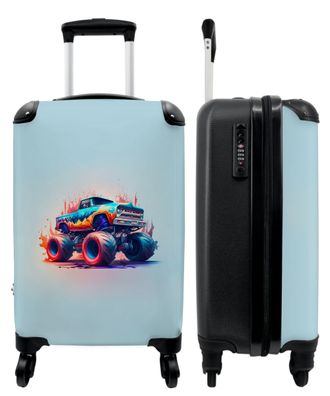 Koffer - Handgepäck - Monstertruck - Flammen - Blau - Farbe - Design - Trolley -