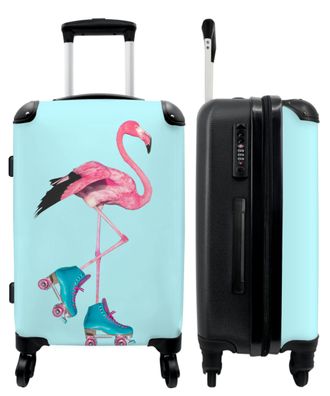 Großer Koffer - 90 Liter - Flamingo - Rollschuhe - Blau - Rosa - Trolley -