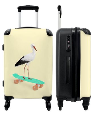 Großer Koffer - 90 Liter - Storch - Weiß - Tiere - Skateboard - Schwarz - Trolley -