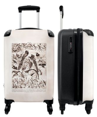 Koffer - Handgepäck - Vintage - Vögel - Tiere - Schwarz und weiß - Illustration -