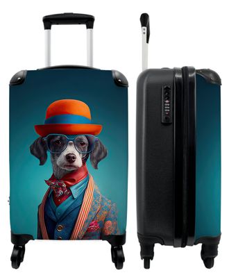 Koffer - Handgepäck - Hund - Jacke - Blumen - Porträt - Blau - Trolley - Rollkoffer -
