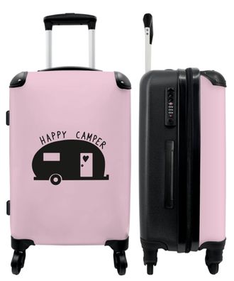 Großer Koffer - 90 Liter - 'Happy Camper' - Rosa - Schwarz - Zitate - Wohnwagen -