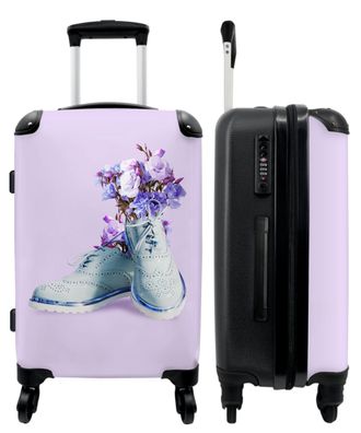 Großer Koffer - 90 Liter - Schuhe - Blumen - Lila - Blau - Trolley - Reisekoffer
