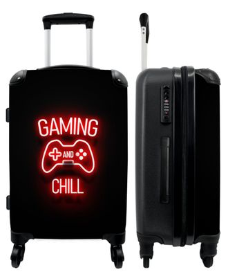 Großer Koffer - 90 Liter - Gaming - Zitate - Gaming und Chillen - Neon - Rot -