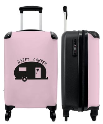 Koffer - Handgepäck - 'Happy Camper' - Rosa - Schwarz - Zitate - Wohnwagen -