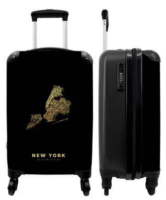 Koffer - Handgepäck - Karten - Stadtplan - New York - Gold - Trolley - Rollkoffer -